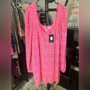Fashion Nova Pink Crochet Mini Dress
